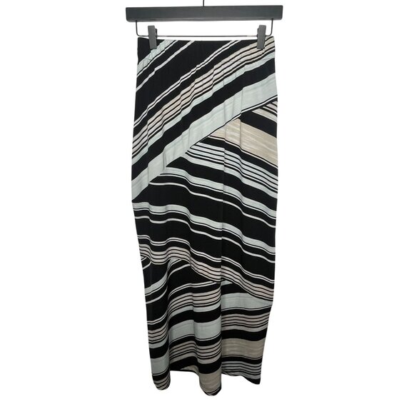 Chicos Black Tan Striped Pull On Maxi Skirt Size 0 (S) Fall Casual - Picture 1 of 14